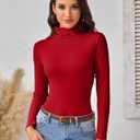 Turtleneck Tops for Women - Long Sleeve Shirts Lightweight Stretch Slim Fit Fall Fashion Basic Underwear Top Winter Clothes (Red, L)