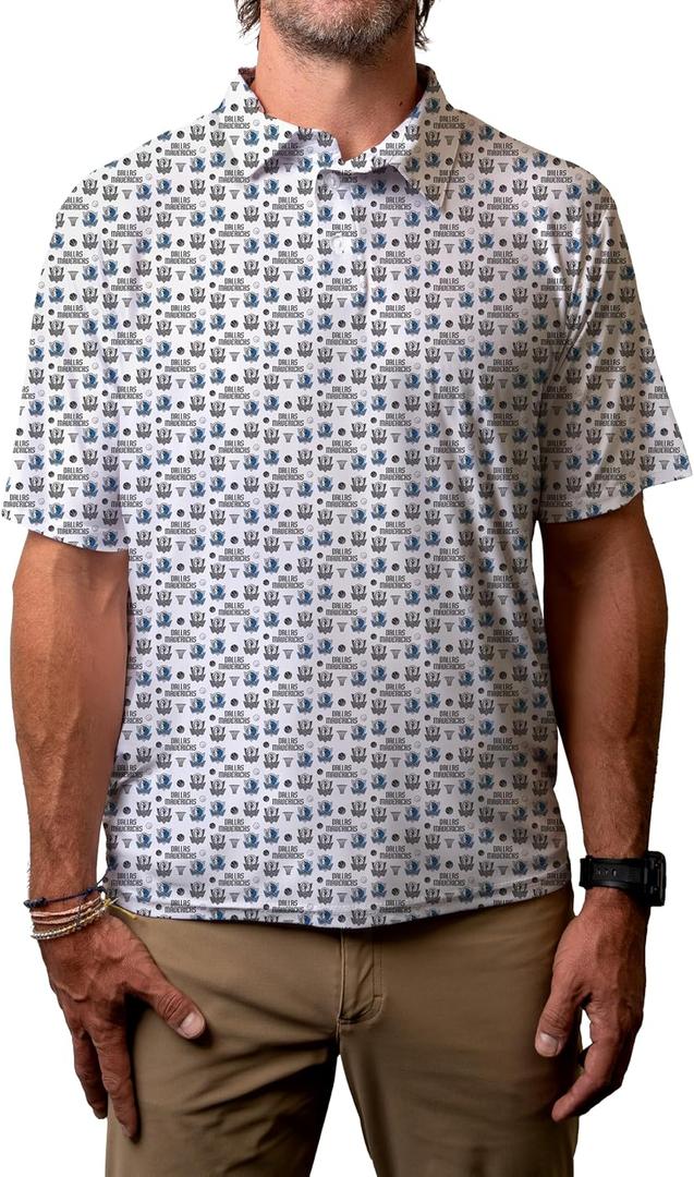 Blue 84 NBA Mens NBA Officially Licensed Short Sleeve Performance Polo All Over Print White