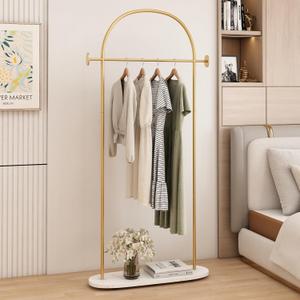 Modern Gold Coat Racks with Marble Base, Gold Clothing Racks with Shelves, Heavy Duty Clothes Rack Stand for Entryway, Bedroom, Living Room, Boutiques
