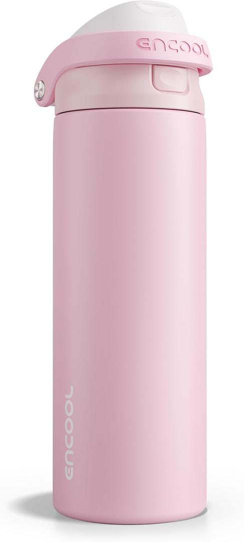 ENCOOL Leakproof Insulated Water Bottle with Straw Dual-Sip Water Bottle Bag-Safe Design for Work, Commute & Gym  Keeps Drinks Cold All Day, 24 oz, Poppy Pink