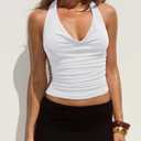 PINKMSTYLE Womens Sexy Halter Cowl Neck Backless Crop Tops Double Layer Ruched Going Out Summer Tank Top (White, XS)