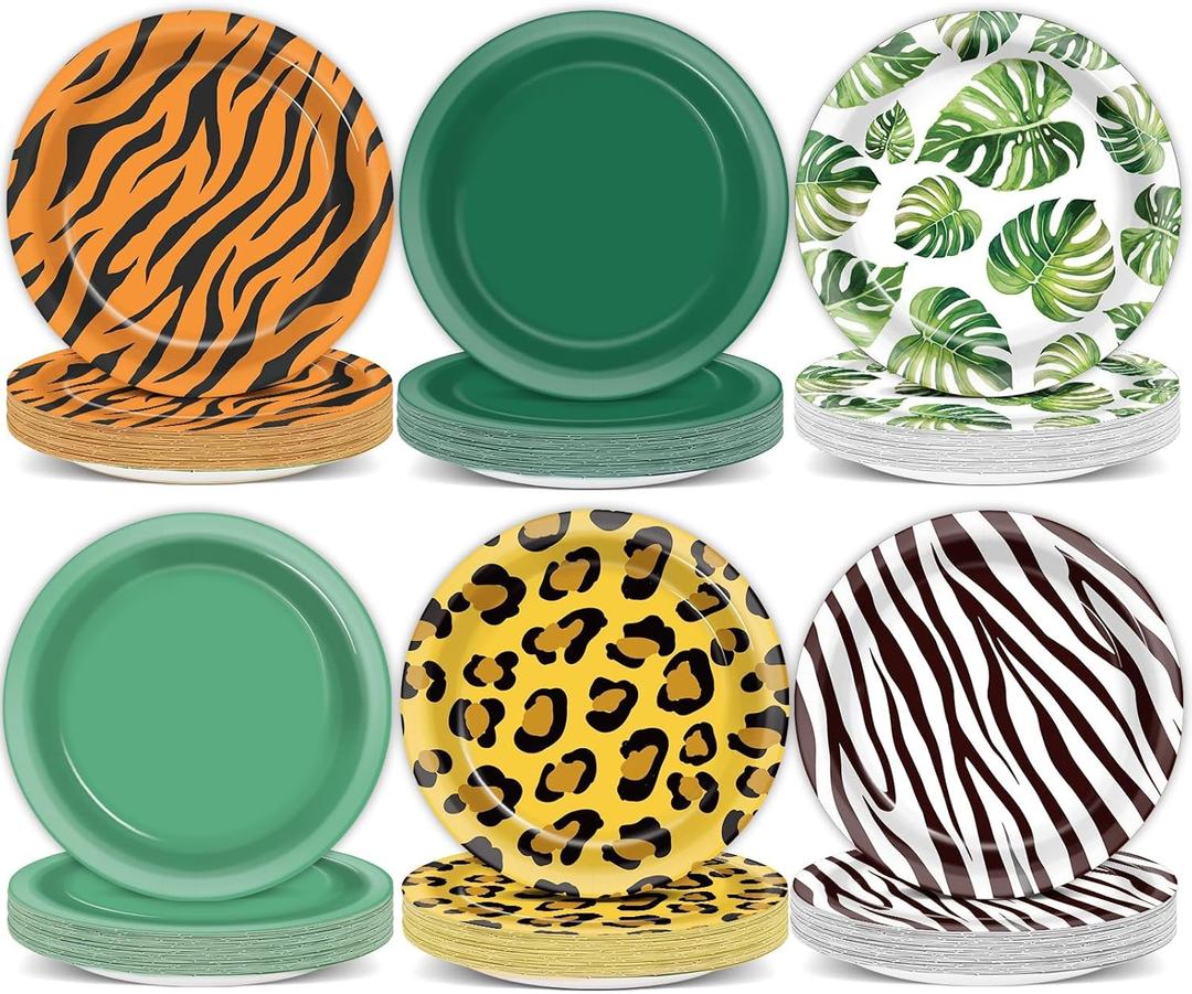 60Pcs Jungle Safari Party Paper Plates for Wild Animal Party Decorations 7In Zoo Animal Dessert Plates Disposable Tableware Dinnerware Set for Baby Shower Birthday Safari Themed Party Supplies