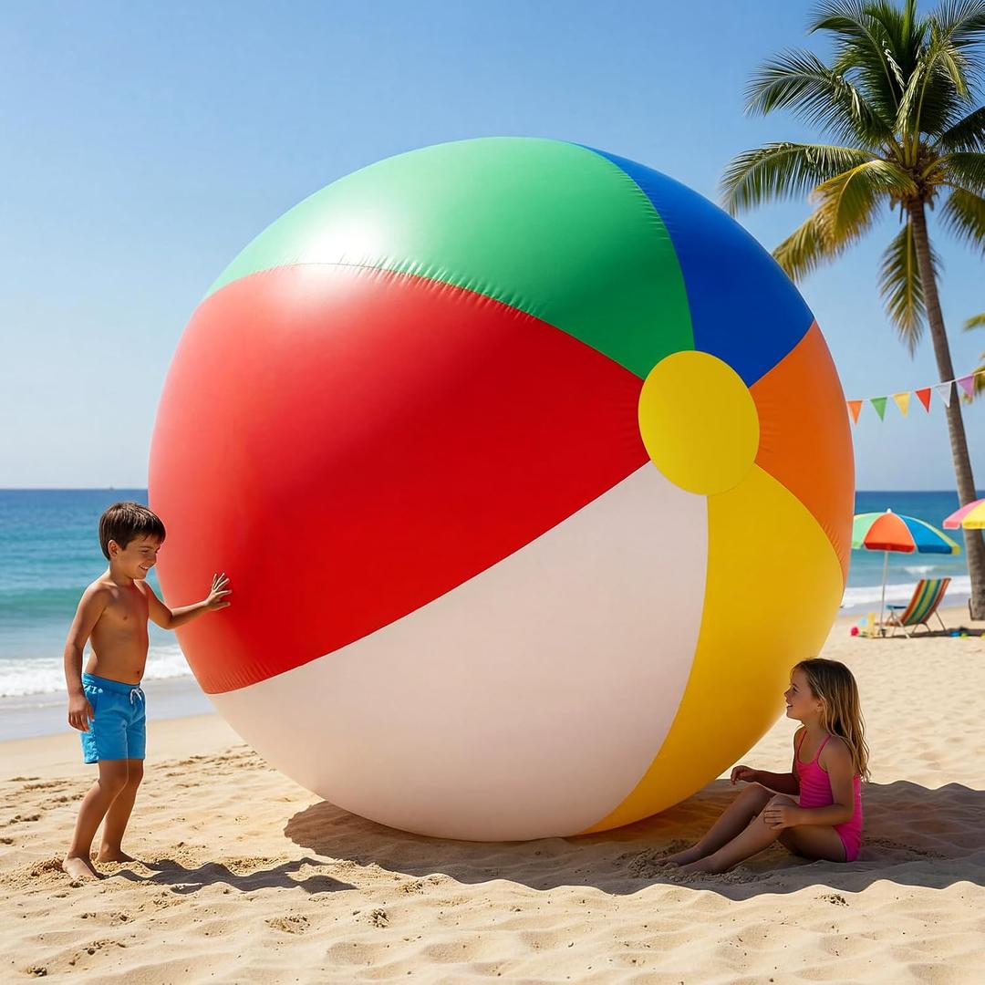 Shappy 8 FT Giant Inflatable Beach Ball Decoration Jumbo Blow Up Rainbow Beach Balls with Built-in LEDs for Pool Beaches Yard Lawn Garden Decor