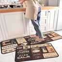 Coffee Kitchen Rugs and Mats Non-Slip, Washable, Stain and Fade Resistant, Suitable for Kitchen Mat Set of 2 Coffee Kitchen Decor 17" x47"+17"x30" (Color-60)