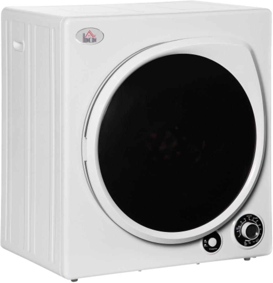 Automatic Dryer Machine, 1350W 3.22 Cu. Ft. Portable Clothes Dryer with 5 Drying Modes and Stainless Steel Tub for Apartment or Dorm, White