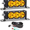 AUXTINGS 2 Pieces 6 inch Single Row Amber LED Light Bar 30W Off Road Light Bar Flood Beam LED Work Light Truck UTV 4x4 Cars SUVs ATVs Boats Fog Driving Light with Wiring Harness Kit