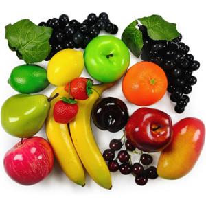 Artificial Fruits Pack, Fake Fruits for Home Decor, Simulation Fruit Set, Party Chirstmas Decortion, Fruit Modle for Photoshoot, Fake Strawberry, Mango, Bananas. Total 20 Pieces/Set