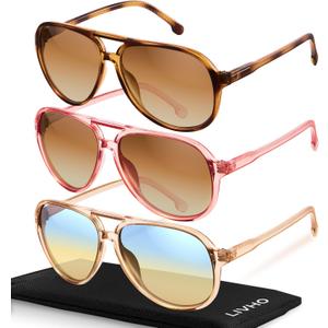 livho Trendy Polarized Aviator Sunglasses Women Men, Retro Sun Glasses for Women Men 2025, Oversized UV Protection Shades (Pink + Brown/Brown Tortoise/Brown + Clear Brown)