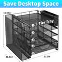 Desk Organizers and Accessories, 5-Tier Paper Letter Tray Organizer with File Holder, Drawer & Pen Holder, Office Desk Accessories, Desktop Organizer for Classroom Office Supplies, Black