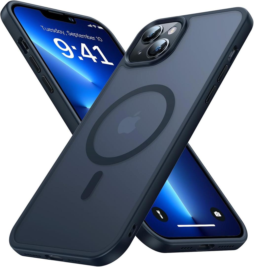 Magnetic for iPhone 13 Case & iPhone 14 Case for MagSafe [10FT Military Grade Protective] Slim Translucent Matte Back Silicone Edge for iPhone 13 / iPhone 14 Phone Case (6.1"), Black