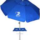 AMMSUN Beach Umbrella With Sand Anchor & Table Tray, 6.5ft Portable Heavy Duty Sun Outdoor Umbrella, UV 50+ Protection, Carry Bag for Patio, Pool and Garden, Blue