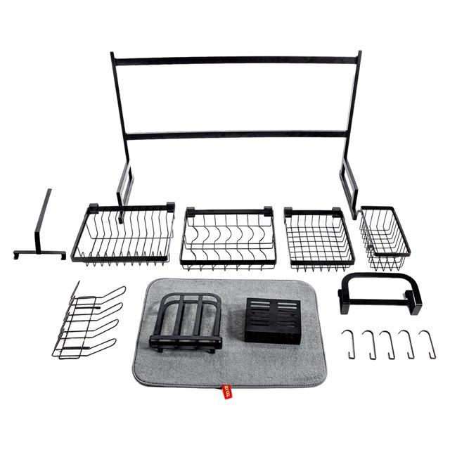 Stainless Steel Over-The-Sink Dish Drying Rack Drainer Shelf Kitchen Countertop Organizer Utensil Holder