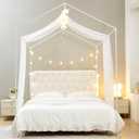 Mengersi House Bed Canopy Bed Curtains with Lights,Montessori Floor Bed Canopy for Girls Boys,Four Poster Bed Curtains House Bed Decoration (Twin/Twin XL, White)