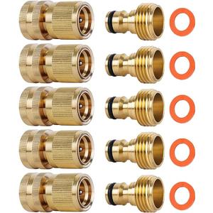 SHOWNEW Quick Connect Hose Fitting, Solid Brass Garden Hose Quick Connectors 3/4 Inch Thread NoLeak Water Hose Repair Fittings Male and Female Hose Adapter  5Packs