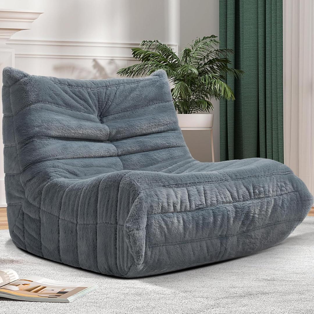 Bean Bag Chair Big Sofa Beanbag Chair for Adults Fireside Chair Bean Bag Lounger with Memory Foam Filled for Home,Apartment or Gaming Venue(Grey Plush) (Single)