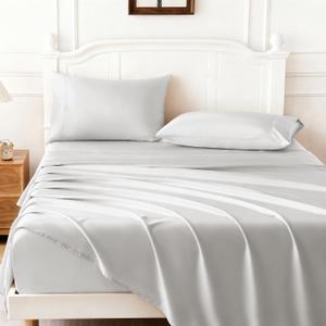 King Luxury Satin Sheet Set,4 Pieces Ultra Cooling Silky Feel Breathable Bedsheets, 16 Inch Deep Pockets Bed Sheets,Good for Hair & Skin, Light Gray
