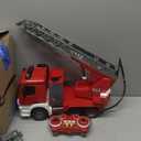 Benz Licensed Remote Control Fire Truck, RC Fire Truck Toy, Rechargeable Construction Truck Toys with Alarm Lights, Hose, Working Water Pump and Rotating Rescue Ladder Fire Truck Toys Gift for Kids