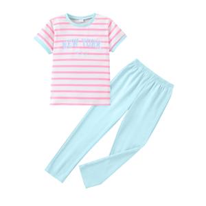 HSOXLQF Tween Girls Clothes 2 Piece Outfit Striped Color Blocking Short Sleeve Top and Leggings Pants Summer Sets
