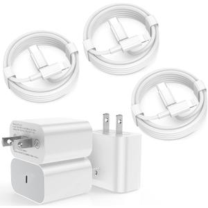 iPhone Fast Charger 6 Pack 3 pcs Apple Type C Wall Charger Block with 3 pcs 6FT Long USB C to Lightning Cable Fast Charging Cord for iPhone 14 13 12 11 Pro Max/SE 2022/iPad