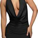 SOLY HUX Women's Sexy Deep V Neck Halter Bodycon Mini Dress Club Night Cocktail Dresses (Medium, Black)