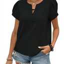 Women's Summer Tops Petal Short Sleeve V Neck Blouses Dressy Casual Fitted Cute Solid Shirts 2025 Size XL