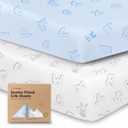 KeaBabies 2-Pack Organic Crib Sheets for Boys, Girls - 52x28 Fitted Crib Mattress Sheet Neutral, Breathable Jersey Cotton Cover for Baby Bed, Toddler Mattress, Soft & Cute Prints (ABC Land Sky)