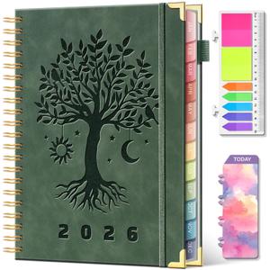 2026 Planner Weekly and Monthly Hardcover Leather Planner with Tabs 53 Weeks Schedule 8.5" x 11" Planners with Stickers for Women Yearly Agenda with Inner Pocket, Green