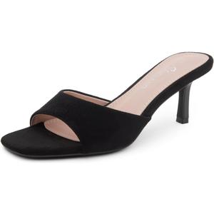 Shoe Land Women's Low Heels Stiletto Heeled Slides, Open Toe One Band Slip-On Heeled Mules  Dressy Heeled Sandals for Prom, Party Wedding and Vacation (8.5, 2401black)