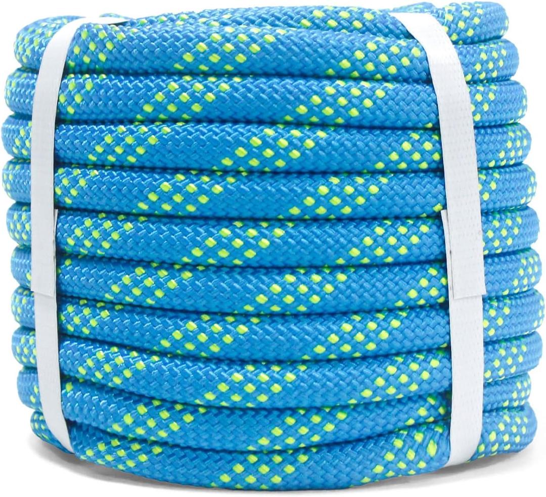 MERIANE Double Braid Polyester Rope 1/2inch 50ft, 5290lbs Breaking Strength, Blue Arborist Rigging Rope for Various Indoor Outdoor Applications Hiking Camping Swing Sailing