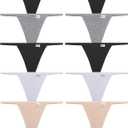 FINETOO 10 Pack G-String Thongs for Women Cotton Panties Stretch T-back Tangas Low Rise Hipster Underwear Sexy  (Medium)