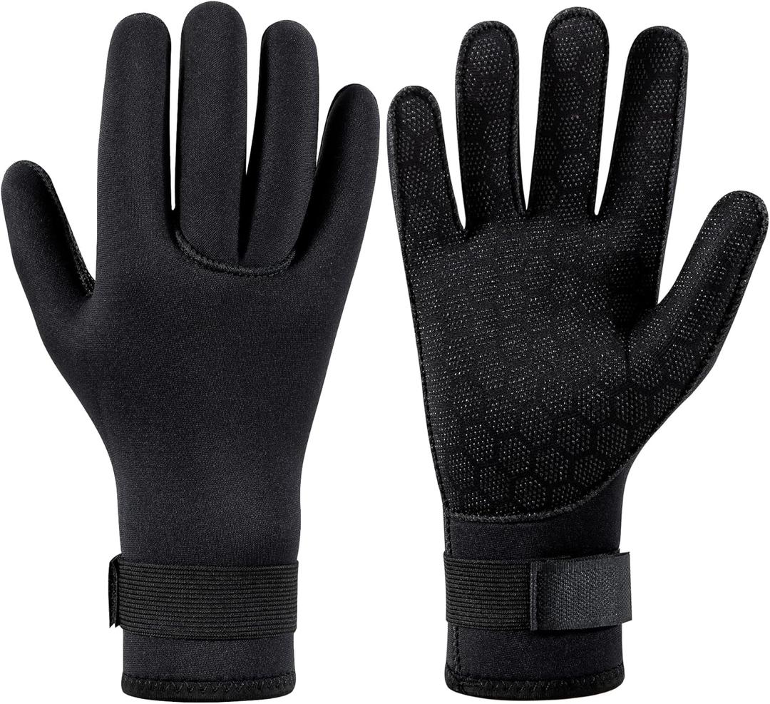 SUJAYU 3mm Neoprene Gloves Diving Gloves Wetsuit Gloves, Anti Slip Fishing Gloves Surfing Glove with Adjustable Wrist Strap, Water Proof Gloves Pool Glove Swim Gloves Ice Fishing Gloves Black S