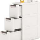 3 Drawers Slim Bathroom Storage Cabinet Dresser, Narrow Plastic Rolling Cart Organizer with Drawers, for Small Spaces, Kitchen, Laundry, Office, Bedroom, White (7.5"x16.5"xx22.2"(3-Drawer))