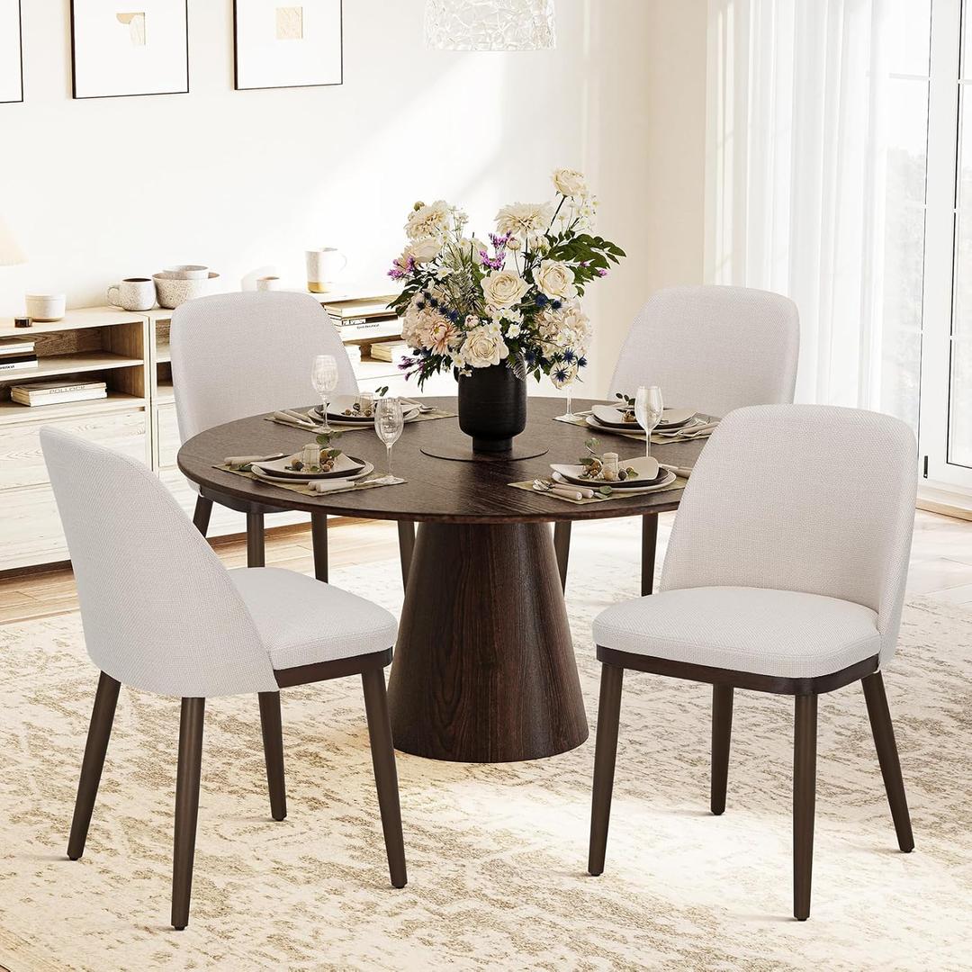 COLAMY Upholstered Dining Chairs Set of 2, Modern Kitchen Chairs with Back, Fabric Side Dining Room Chairs with Wood Legs for Kitchen Dining Room Restaurant, Beige