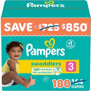 Pampers Swaddlers Diapers, Size 3 (16-28 Pounds), 180 Count