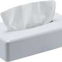 Tissue Box Cover, Rectangular White Wall Mounted Facial Paper Holder Dispenser, Prefert for Storage on Bathroom Vanity, Kitchen, Night Stand, Countertops Office and Car. (White)