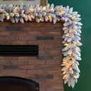 Glitzhome 2PCS Pre-Lit Snow Flocked Christmas Garlands with Warm White LED Lights and Timer for Home Fireplace Office Windows Front Door Wall Christmas Tree - 9 ft