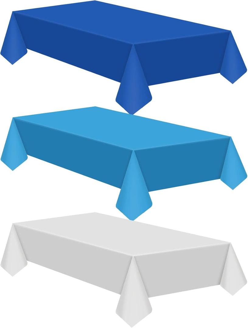 Juexica 12 Pcs Disposable Plastic Tablecloth 54" x 108" Waterproof Table Cover Plastic Decorative Table Cloth for Birthday Graduation Ocean Theme Party Supplies (Dark Blue,Sky Blue,White)