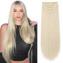REECHO 20" Straight Long 4 PCS Set Thick Clip in on Hair Extensions Light Blonde