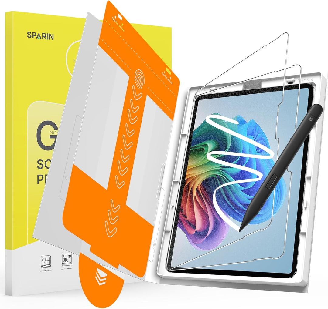 SPARIN Paper Glass Screen Protector for Microsoft Surface Pro 11/Pro 10/Pro 9/Pro 8/Pro X [13 Inch], 2 Pack Tempered Glass with Easy Alignment Tool, Matte Anti-Glare, Write Like on Paper, Surface Pen Support