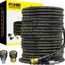 POHIR Power Washer Hose 125FT, High Pressure Washer Hose with 3/8'' Quick Connector, Steel Wire Braided Hose with 2 Quick Connect Kits Compatible M22 14 mm, Hose for Pressure Washer 4200 PSI