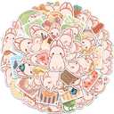 50 Pcs Kawaii Bunny Stickers, Pink Aesthetic Stickers for Water Bottle, Cute Vinyl Waterproof Decals for Laptop Scrapbooking Journaling Bicycle Car Phone for Teens Girls Kids Adult