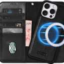 ICARER Compatible for iPhone 15 Pro Max Wallet Case, Premium Detachable Leather Case with 4 Card Slot, Magnetic Closure, Suit for Magsafe Compatible for iPhone 15 Pro Max 6.7in (Black)