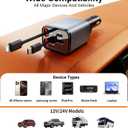 Coolpow Retractable Car Charger Adapter4 in 1 Fast ChargingRetractable Car Charger USB C Car Phone Charger USB C Cigarette Lighter Charger Adapter Car Charging Block Cube for iPhone 17 Pro Max 16 15 (Gray)