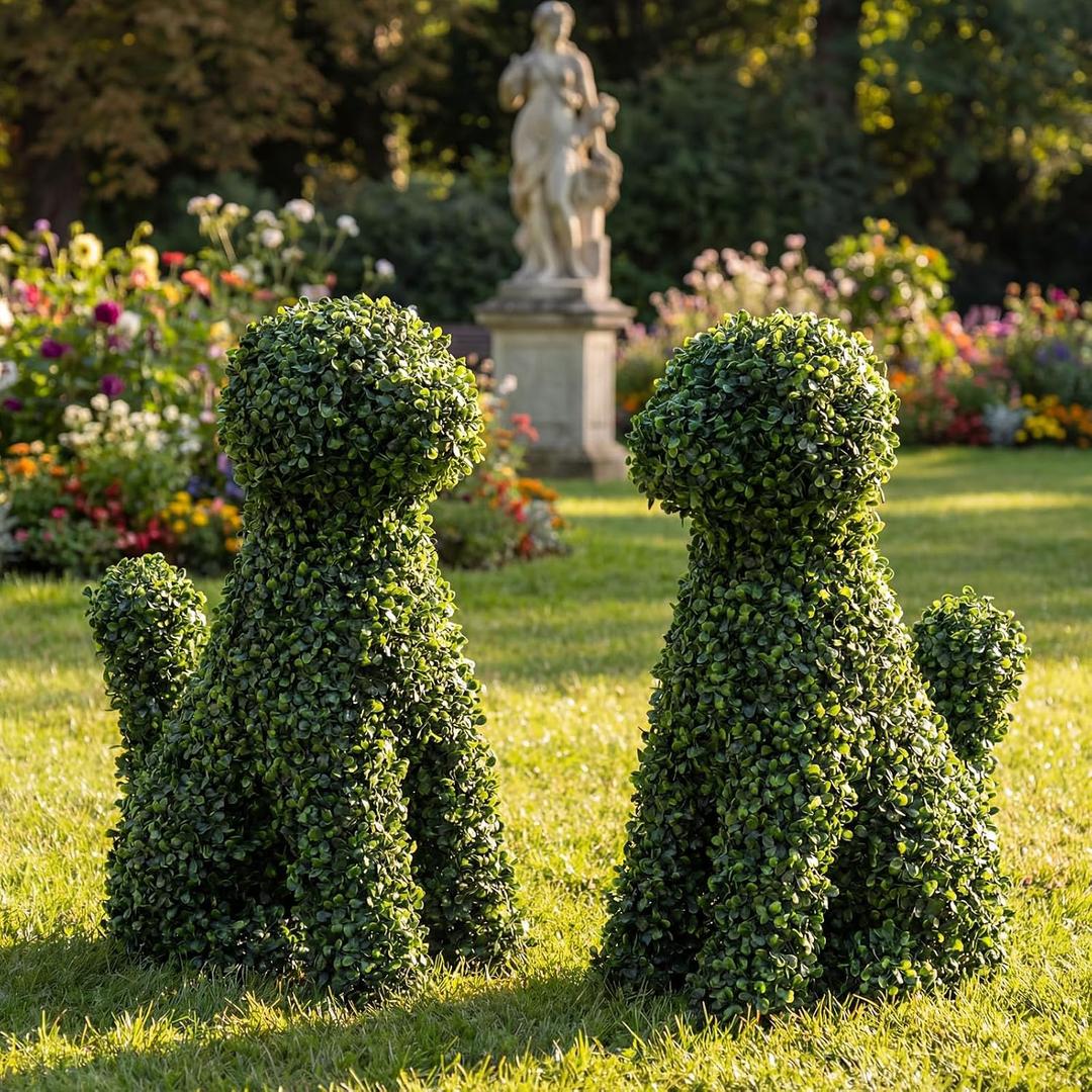 XunYee 2 Pcs 24 Inches Large Artificial Topiary Dog Moss Decoration, Green Flocking Dog Sculpture Artificial Greenery Boxwood Decor Green Puppy Topiary Garden Statue for Outdoor Indoor Decor