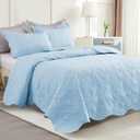Auemtyn Twin/Twin XL Size Quilt Set, Soft Lightweight Light Blue Bedspread, Reversible Microfiber Bed Coverlet for All Seasons (Heart Pattern, 1 Quilt, 1 Pillow Sham)