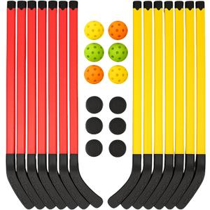 Liberty Imports 12-Pack Elementary Floor Hockey Set 36" Indoor Sports Playset with Pucks & Balls Youth Training Equipment for Kids Physical Education Class