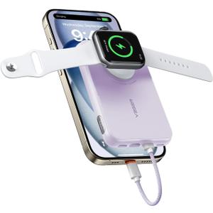 VEGER Portable Charger with Built in Cable(Removable), 10000mAh Mini Power Bank Battery Pack, PD 20W Fast Charger Travel Accessory Compatible with iPhone 15/14/13 Pro Max, Sumsang, Apple Watch-Purple