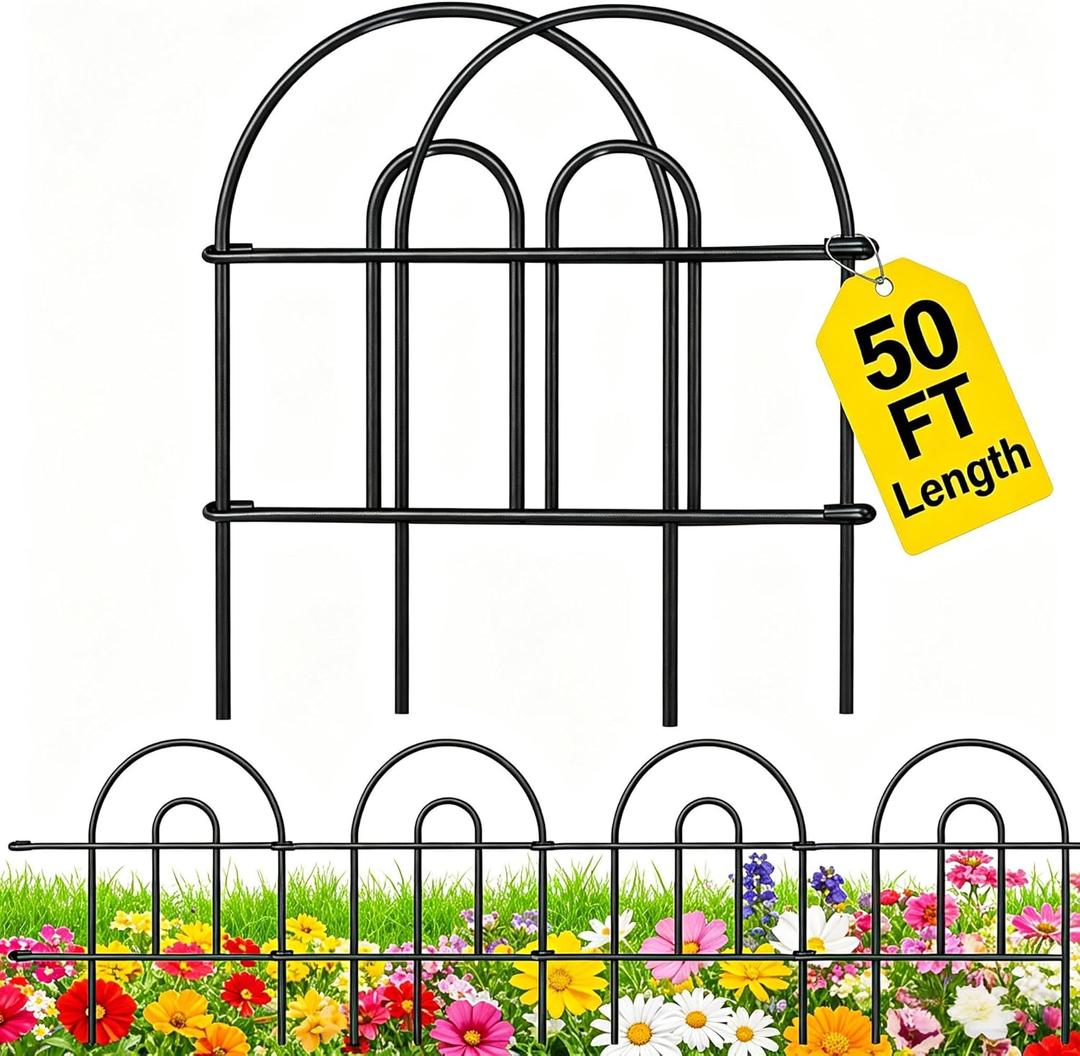 AMAGABELI 35 Panels 18in(H)50ft(L) Decorative Garden Fence No Dig Rustproof Metal Pre-Linking Fence Panels Garden Edging Border Animal Barrier Fencing for Flower Beds Yard Patio Outdoor Decor Black