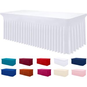 Smiry Spandex Tablecloth, Elastic Fitted Stretch Tablecloth for 8FT Rectangle Tables, Waterproof Washable Table Cover Skirt for Outdoor, Wedding, Banquet & Parties (White, 96Lx30Wx30H Inch)