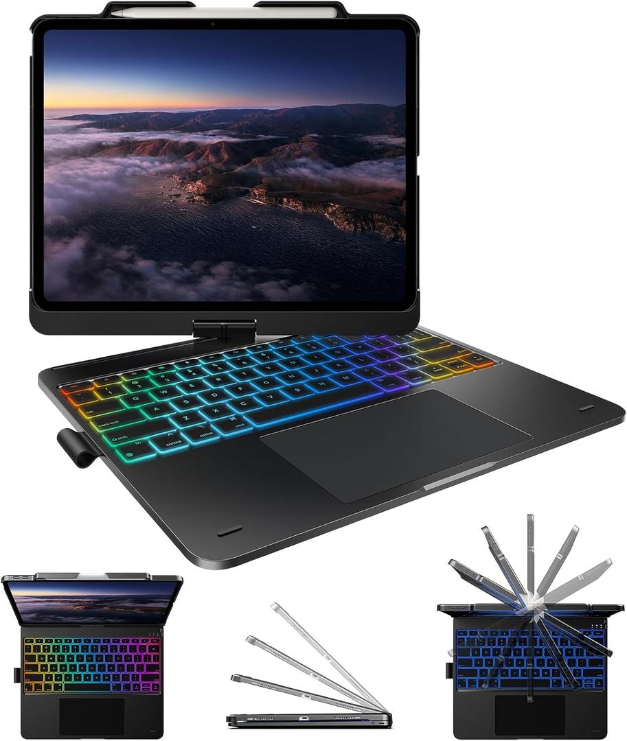 typecase Keyboard Case for iPad Pro 13-inch (M4, 2024) & iPad Air 13-inch (M2), Trackpad, 360 Rotatable, Wireless Keyboard, 11-Colors Backlit for iPad Pro 12.9 (6th/5th/4th/3rd Gen), Space Black
